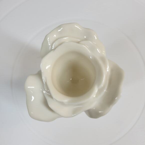 Vintage Lenox White Rose Bud Ceramic Candlestick 3" Ivory Glossy Candle Holder - Picture 4 of 12